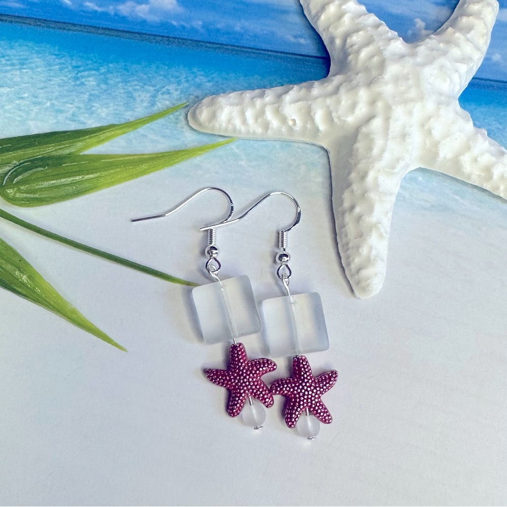 3/$25 Red Starfish Silver Earrings